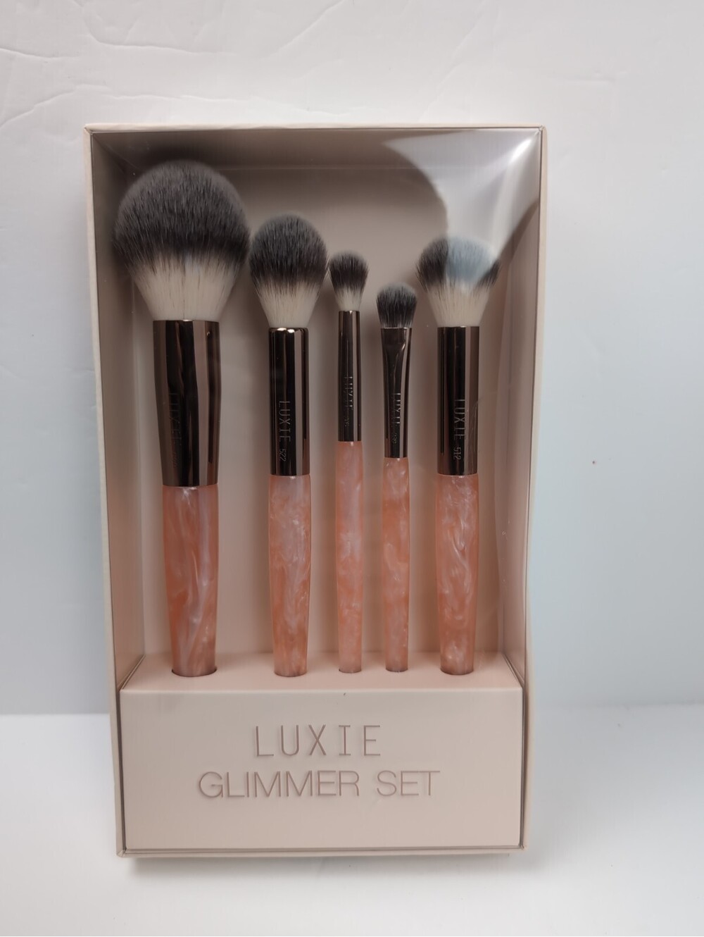 Luxie Glimmer Set, Rose Quartz, 5 Piece Cruelty Free Makeup Brush Set